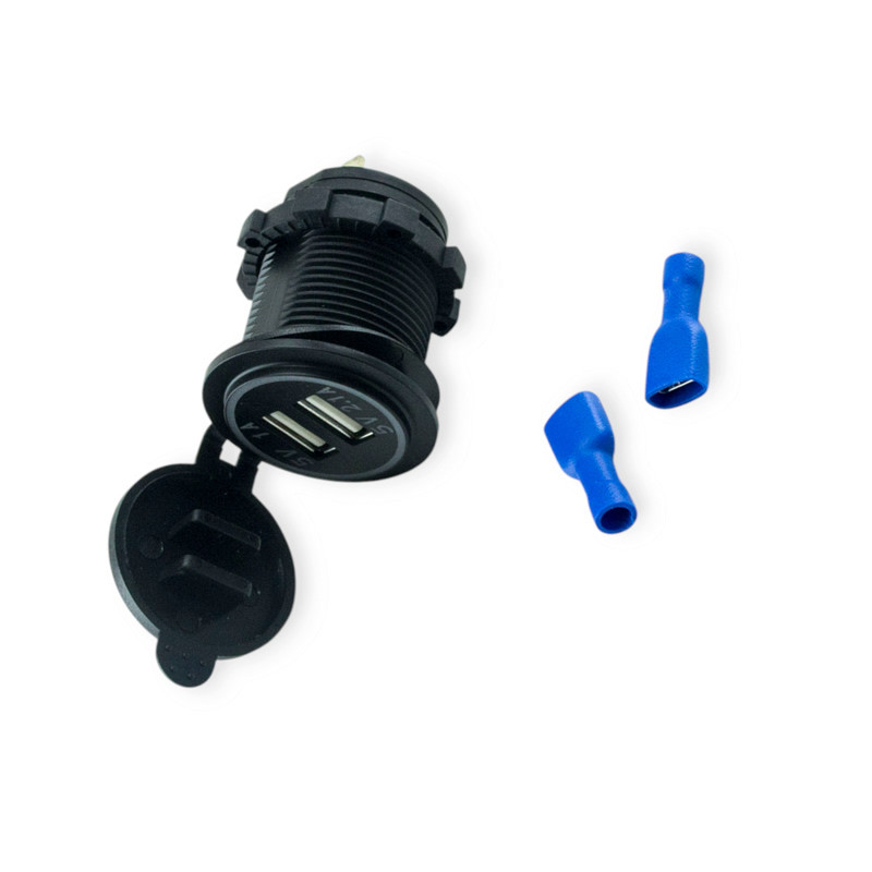 Гніздо врізне 2 USB 1A, 2,1A, 12-24В, кришка, з підсвічуванням зеленим