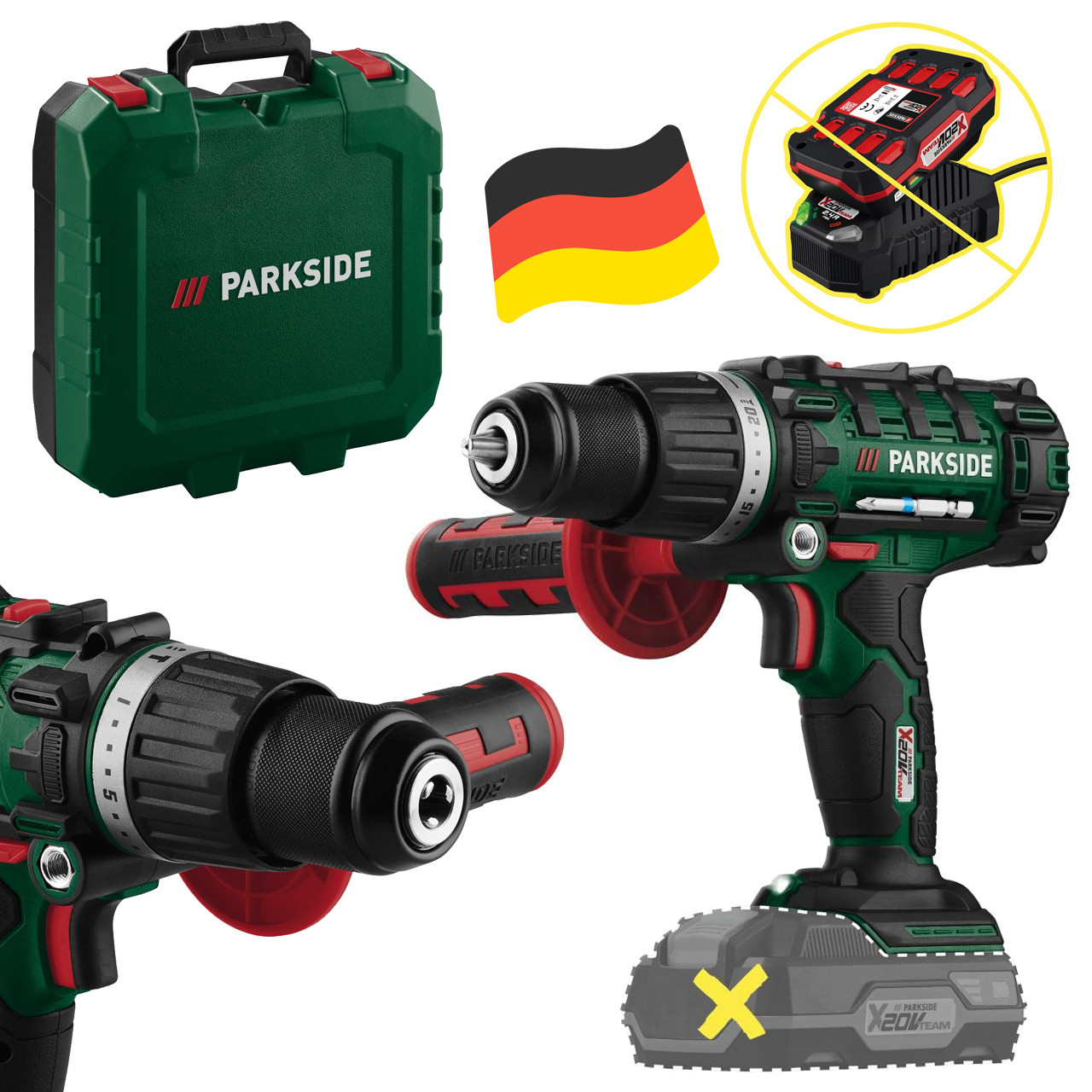 Акумуляторний ударний дриль-шурупокрут PARKSIDE PSBSA 20-Li C3 (45 Нм, 2 швидкості, 13 мм патрон, Німеччина), фото 1