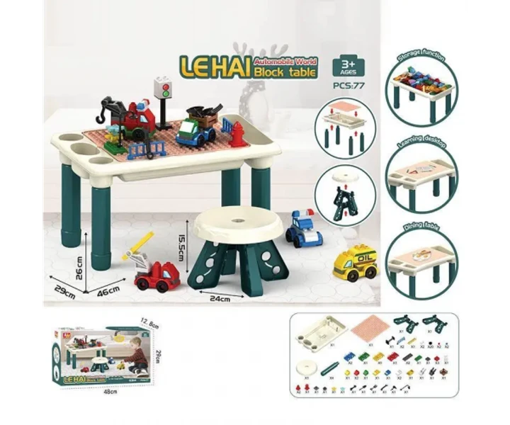 Дитячий столик Kids 6314 для складання конструктора зі стільчиком та конструктором на 77 деалей