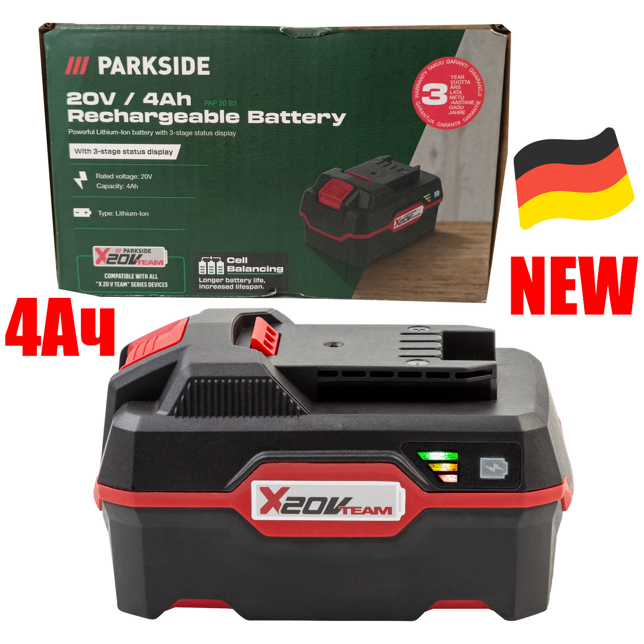 Літій-іонний акумулятор PARKSIDE PAP 20 B3 (20 V, 4 Ah, сумісність з PARKSIDE X 20 V Team), фото 1