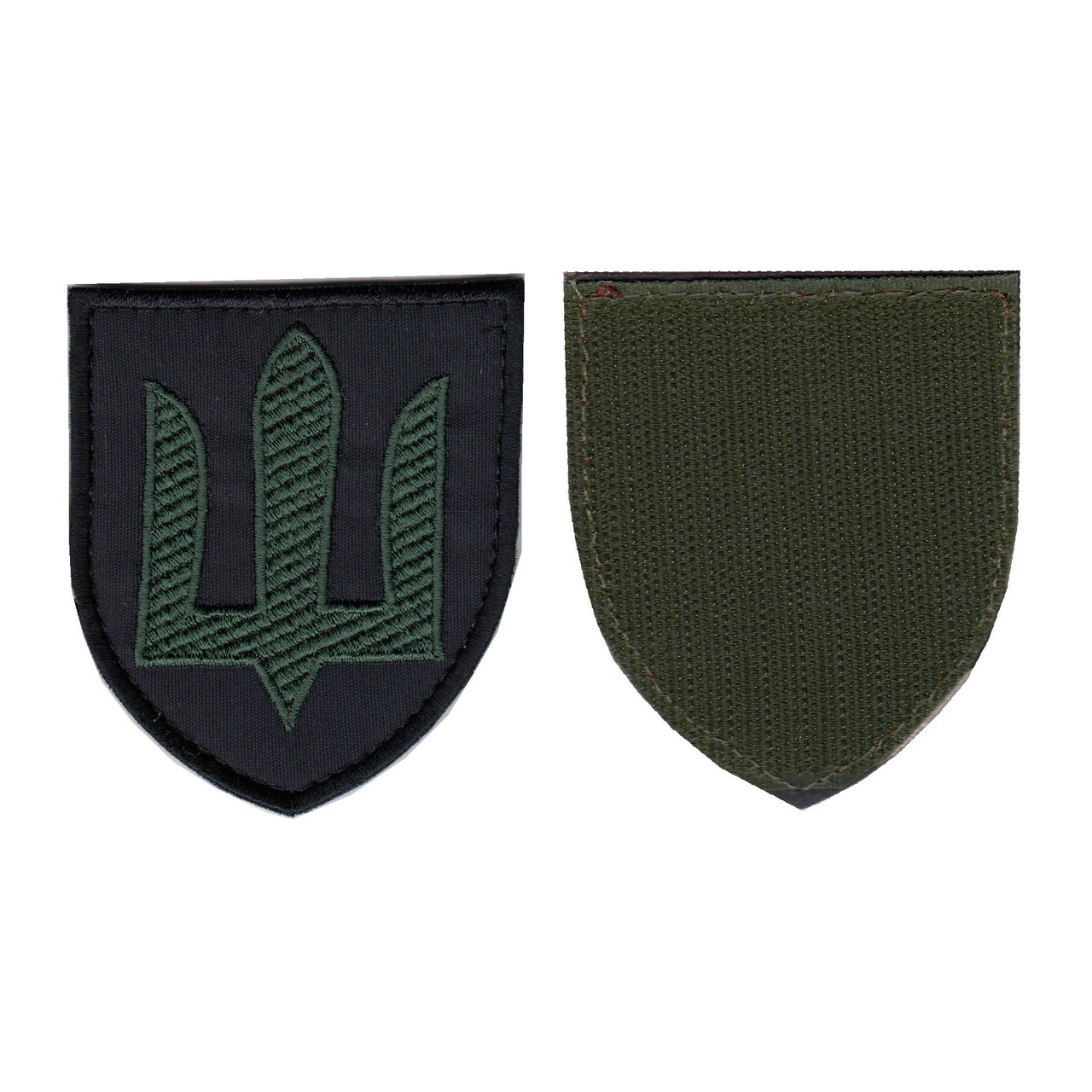 Шеврон військовий / армійський,  тризуб ДССТ, олива на чорному фоні, 8 см * 7 см, фото 1
