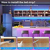 Світлодіодна стрічка 5 м, світлодіодні ліхтарі RGB з пультом дистанційного керування додатком, синхронізація кольору музики, фото 2