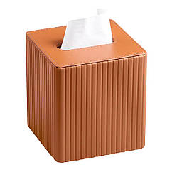 Серветниця з еко шкіри 13х13х14.5 см для кафе та ресторанів на стіл Коричнева