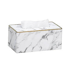 Серветниця з екошкіри 21.5х13х9 см органайзер для серветок на стіл для кафе та ресторанів Білий мармур
