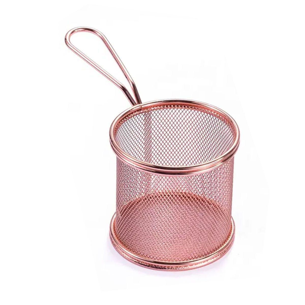 Кошик сервірувальний Lugi круглий 9х9х9 см рожевий гальванічне покриття, посуд для подачі фрі снеків закусок картоплі, фото 1