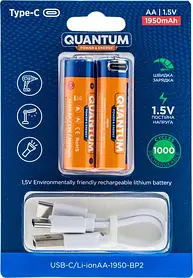 Акумулятор Li-ion AA/HR03 1.5V з роз'ємом Type-C для заряджання1950mAh 2 шт. Quantum