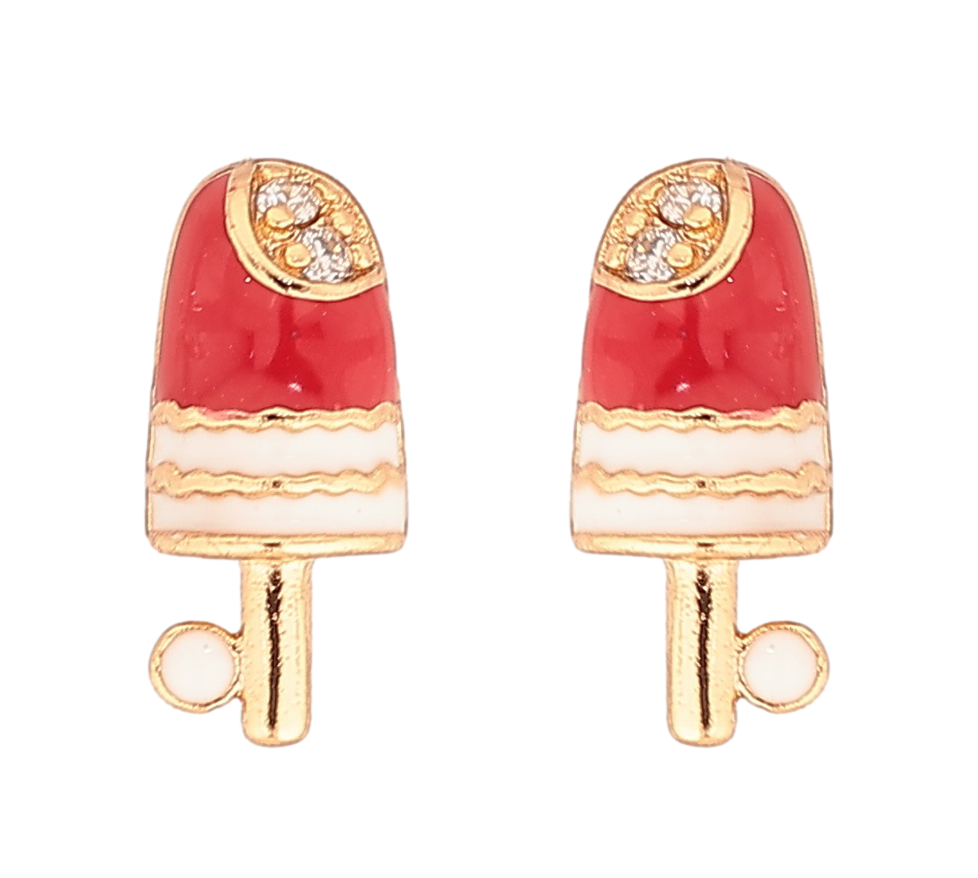 Сережки Xuping Позолота 18K пусети «Ескімо з червоно-білою емаллю та цирконієм»