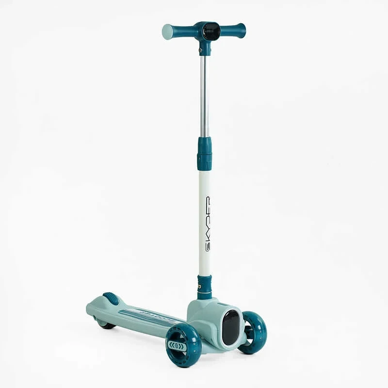 Дитячий триколісний самокат "Skyper" FG-05712 Бірюзовий, з LED-підсвіткою коліс і платформи, українське озвуч, фото 1