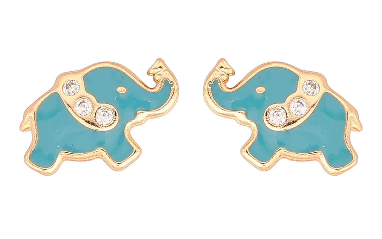 Сережки Xuping Позолота 18K пусети «Слоники з блакитною емаллю та цирконієм», фото 1