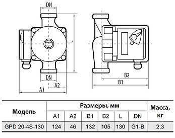 Циркуляційний насос GPD20-4S-130 "Спрут" + комплект гайок потужність 62 Вт,мах.напір 4.9 м, Qmax 2.5, фото 3
