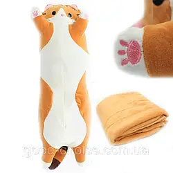 Іграшка подушка з пледом Кіт Батон 120х160 см, Сірий / Іграшка з пледом / Іграшка кіт /  Іграшка кіт з пледом