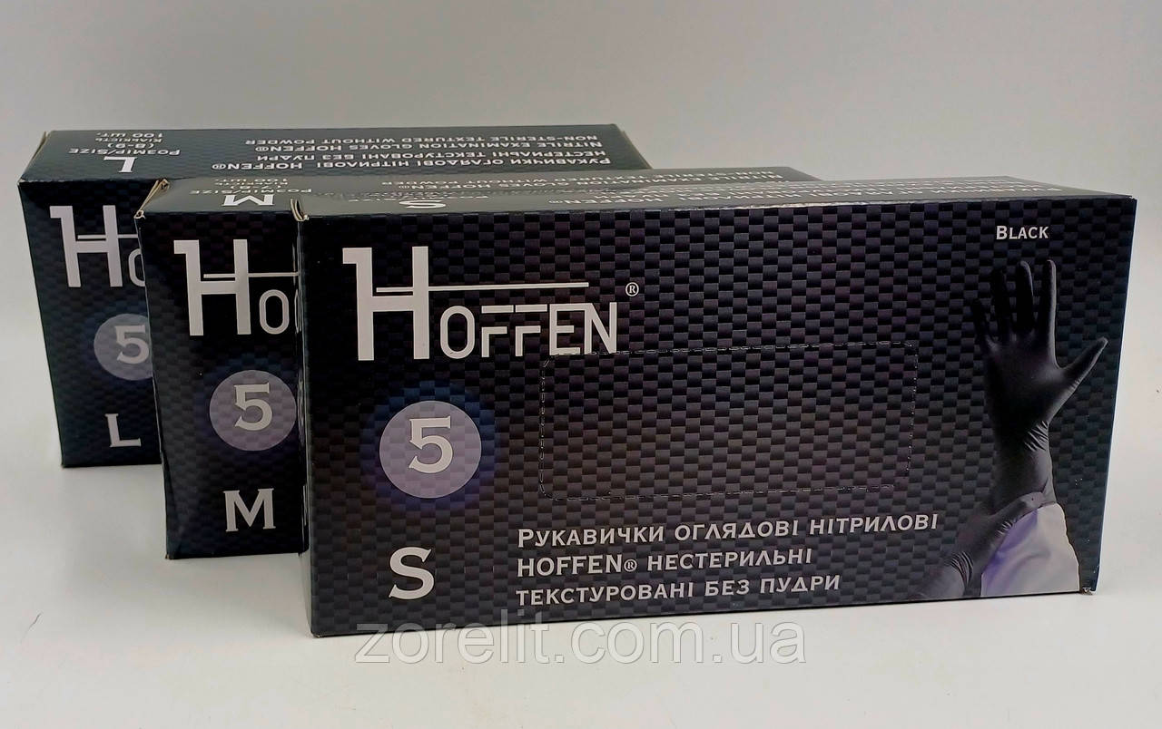 Рукавички нітрилові Hoffen Black 5.0, 100 шт/уп, фото 1