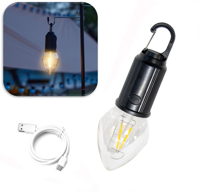 Лампочка з акумулятором Camping Lamp T03 Чорний, кемпінгова лампа на акумуляторі з карабіном