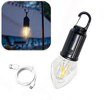 Лампочка з акумулятором Camping Lamp T03 Чорний, кемпінгова лампа на акумуляторі з карабіном