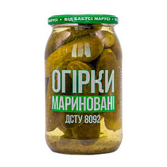 Огірки мариновані хрусткі з насиченим смаком Тернопольський м'ясокомбінат 900 грамів у скляній банці