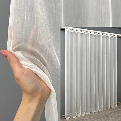 Готова тюль (6х2,5м.) з тканини "Бамбук" однотонний. Колір молочний. Код 1521т 42-0808