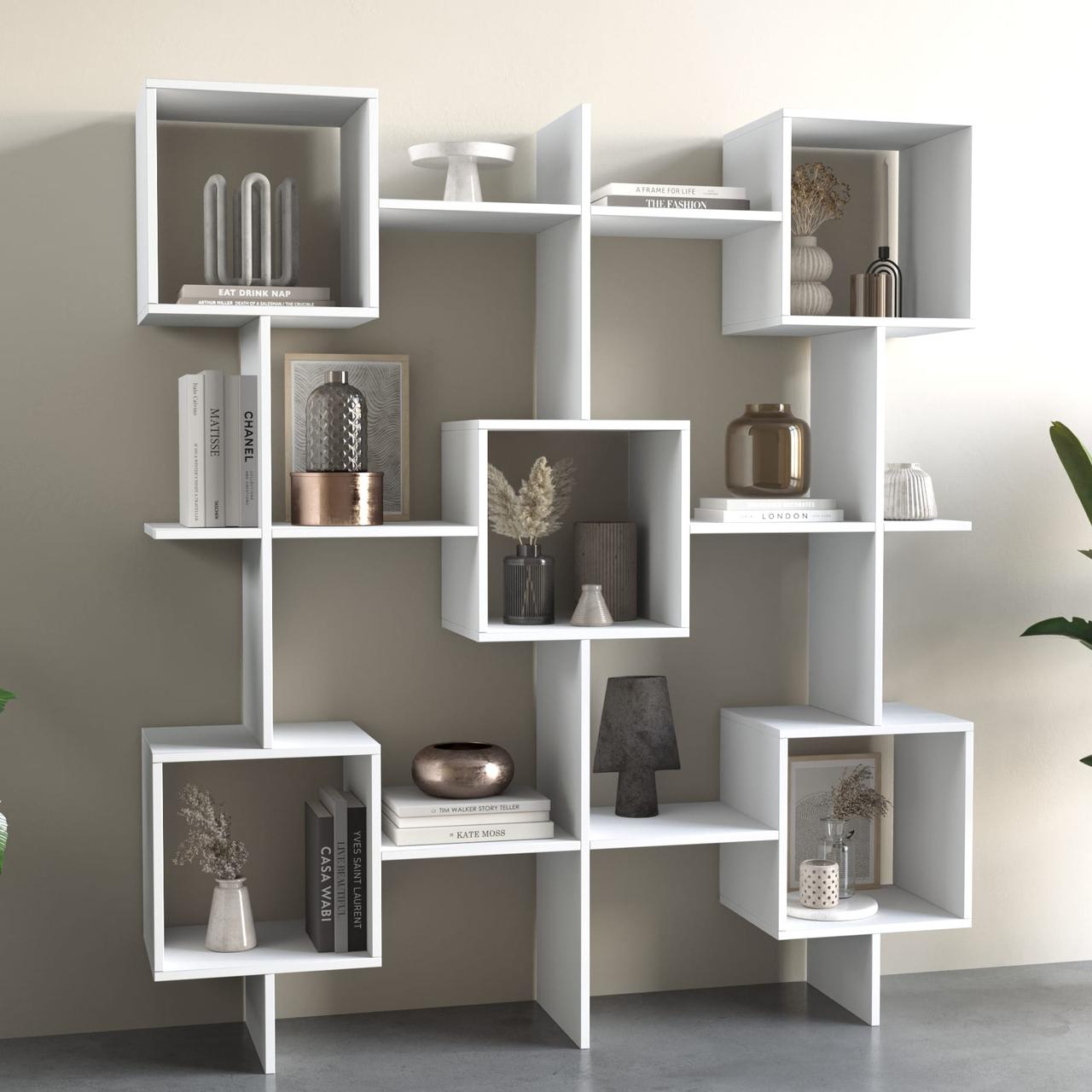 Стелаж для книг і декоративних елементів з ЛДСП Сучасна книжкова полиця з оригінальним дизайном 180 см, фото 1