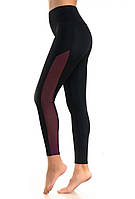 Жіночі лосини для спорту висока посадка М 44/46р чорні зі вставкою марсала