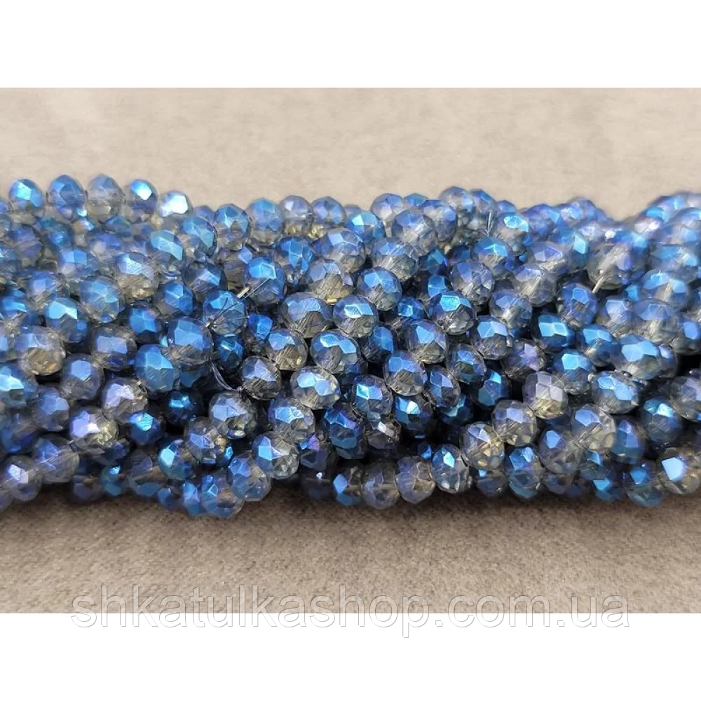 Намистини кришталеві рондель 4х3мм, з синім відтінком, фото 1