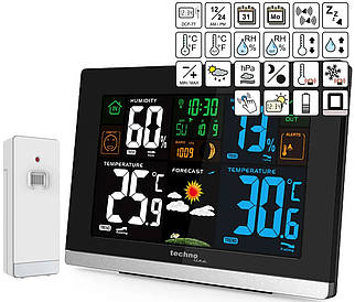 Метеостанція Technoline WS6462 (Black) | Температура, Вологість, Прогноз погоди, Атмосферний тиск, Календар, Годинник, Підсвітка