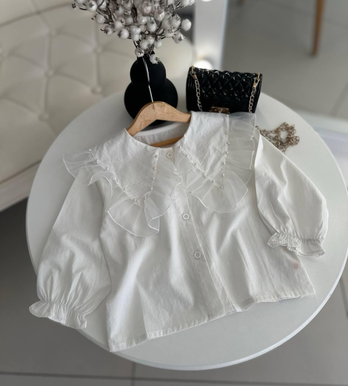 Блуза для дівчинки з коміром в бусинки Білий 8050, 4, Білий, Для дівчаток, Весна Осінь, 104, фото 1