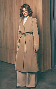 Тренч жіночий класичний на поясі з кокеткою двобортний якість преміум котонова плащівка терракотовий