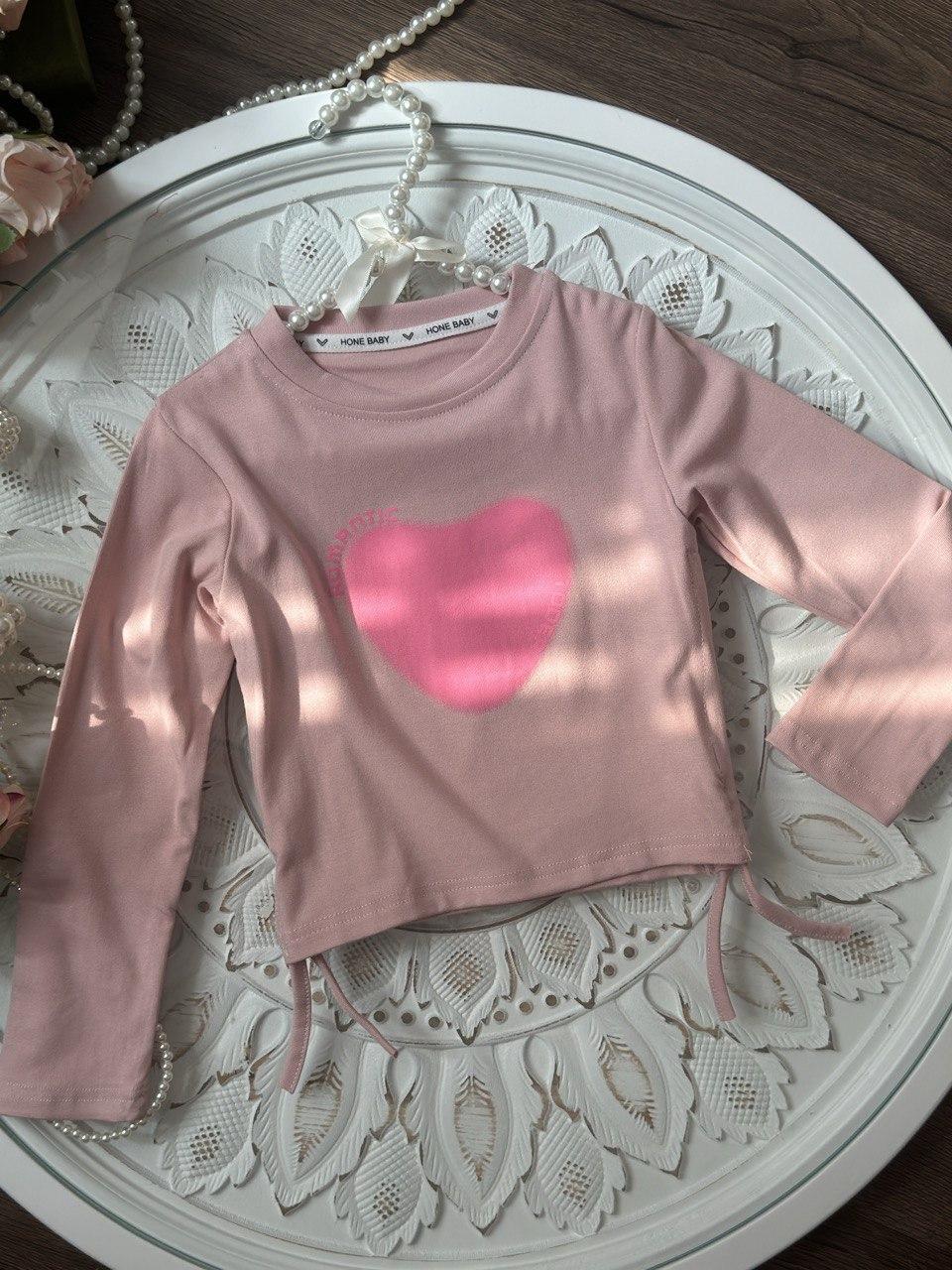 Кофта для дівчинки укорочена із серцем Пудровий 4087 104, YCT, Пудровый, Девочка, Весна Осень, 104, фото 1