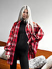 Жіноча сорочка в клітинку оверсайз бавовняна червона з білим Сорочка вільного крою весняна осіння, фото 2