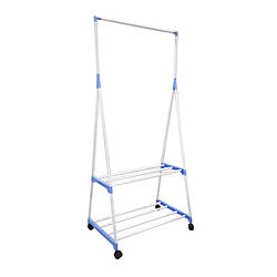 Пересувна вешалка для одягу YT-480, артикул 33460, біла/блакитна, з міцними колесами, макс. навантаження 20 кг.