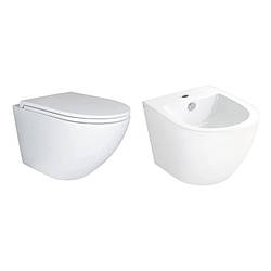 Комплект Qtap Robin 2 в 1: унітаз Ultra Quiet + біде, артикул SD00053560, кераміка, дюропласт, стильний дизайн.