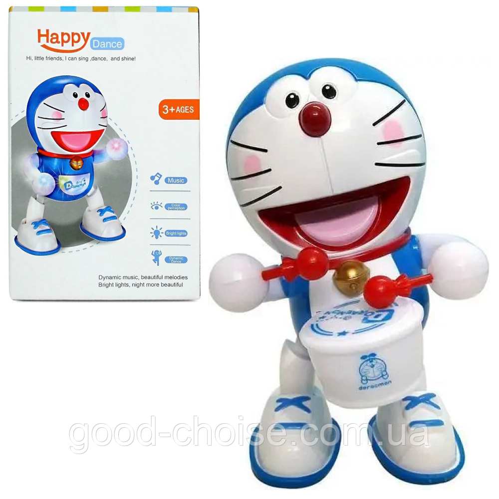 Інтерактивна іграшка зі світломузикою, Кіт з барабаном, Dancing Happy Doraemon / Дитяча іграшка танцююча