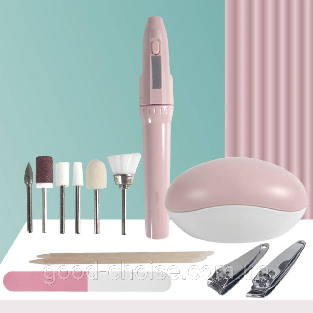 Фрезер для манікюру з насадками на батарейках, Рожевий / Фрезер ручка / Фрезер для нігтів / Набір для манікюру, фото 1