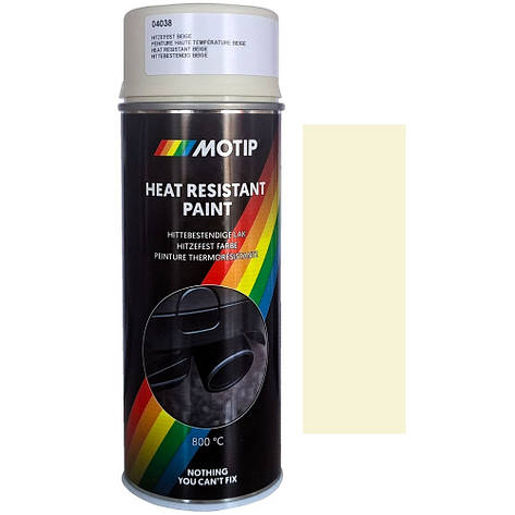 Термостійка фарба спрей світло-бежева матова Motip Heat Resistant Spray Beige 400мл, фото 1