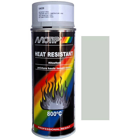 Термостійка фарба спрей світло-сіра матова Motip Heat Resistant Spray Grey 400мл, фото 1