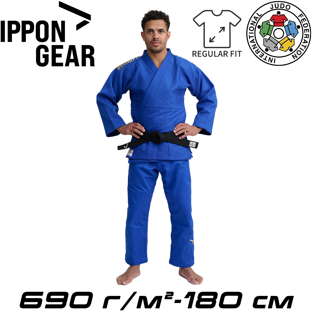 Кімоно для дзюдо синє унісекс ліцензійне IJF Ippon Gear Legend 2 Blue Regular Fit 690 гр/м.кв. (180 см)
