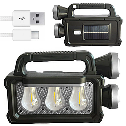 Ручний ліхтар на сонячній батареї з функцією PowerBank, HNB-7718-3W / Акумуляторний ліхтар кемпінговий