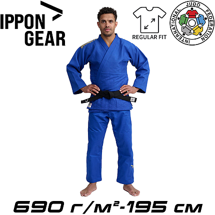 Кімоно для дзюдо синє унісекс ліцензійне IJF Ippon Gear Legend 2 Blue Regular Fit 690 гр/м.кв. (195 см), фото 1