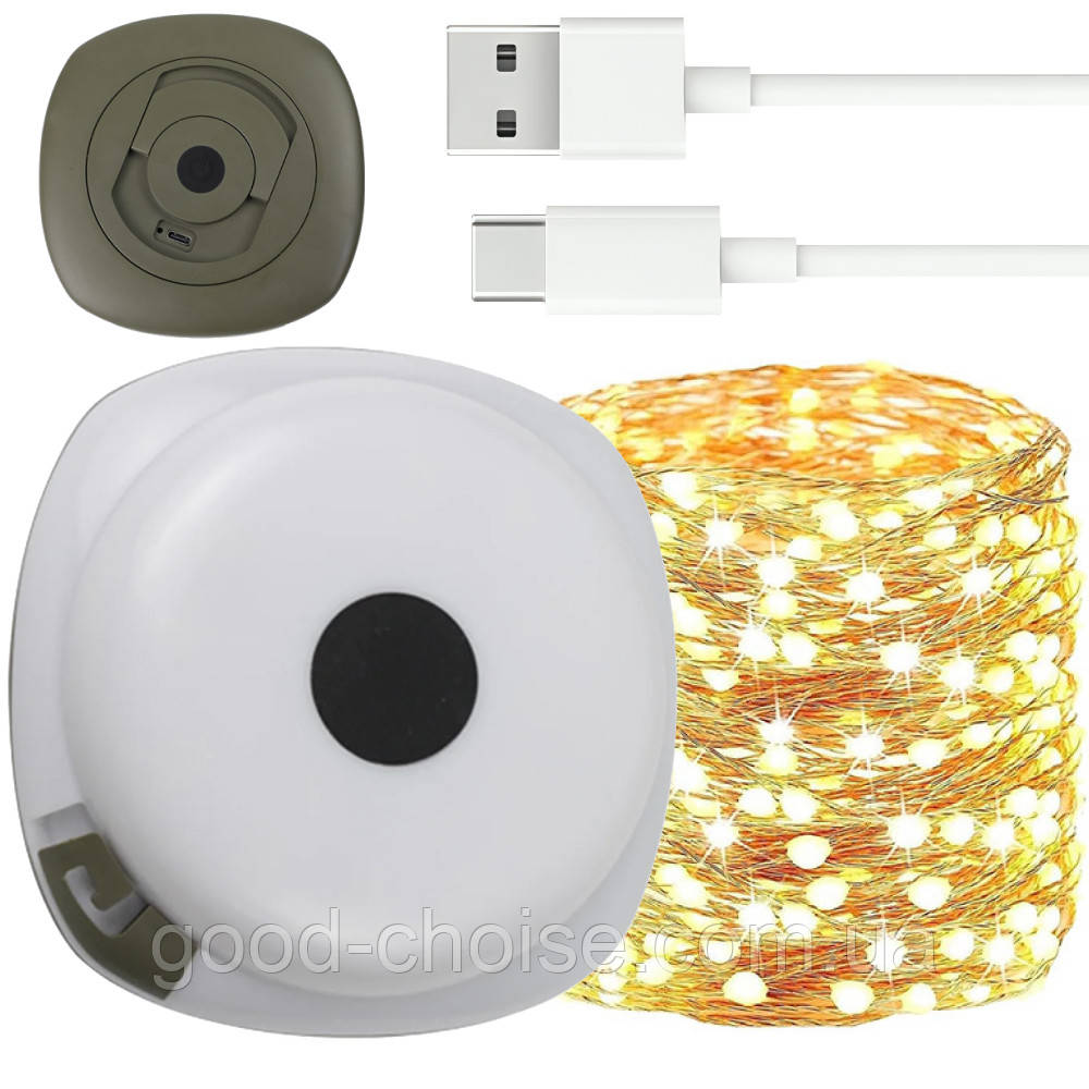 Акумуляторна гірлянда з ліхтарем 10м, USB, Теплий білий / Кемпінговий ліхтар / Гірлянда для кемпінгу