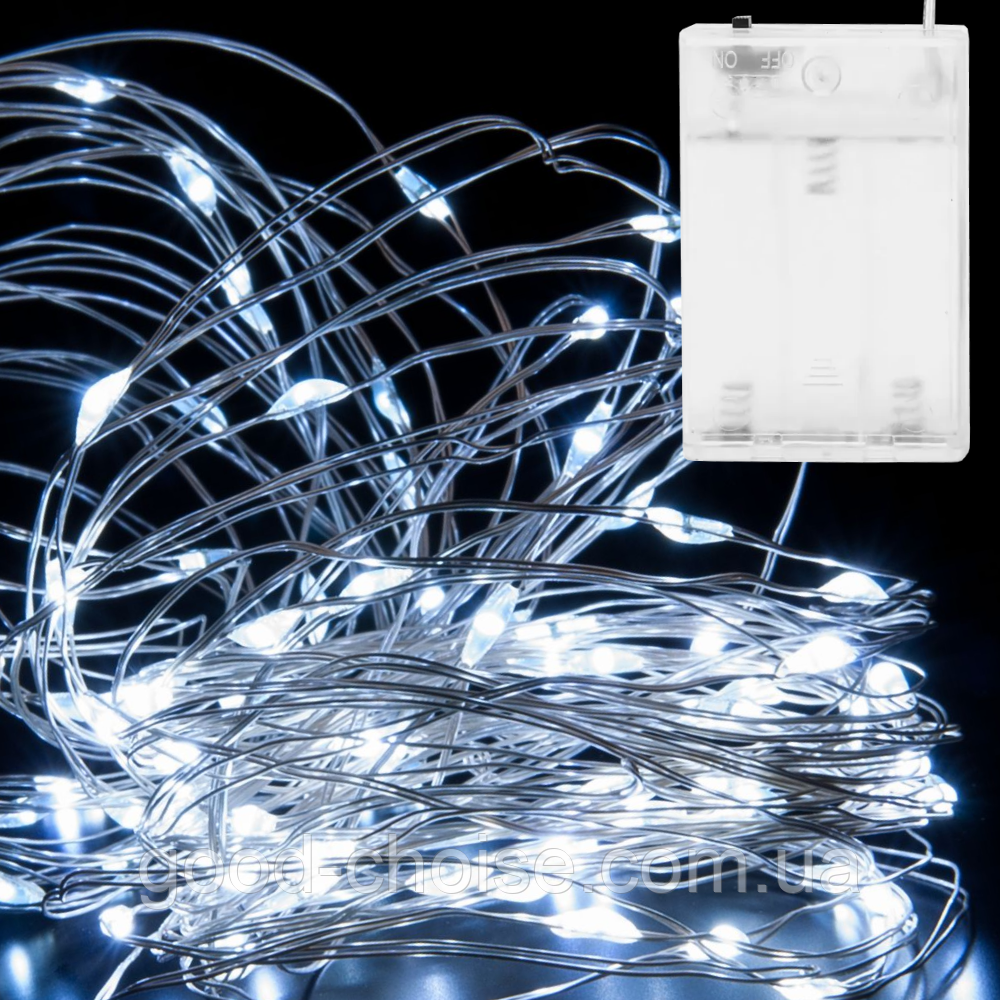 Світлодіодна гірлянда на батарейках 8м 100LED, Крапля роси, Холодний білий / Світлодіодна гірлянда роса на ялинку