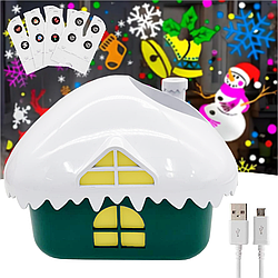 Новорічний нічник проектор від USB + 5 змінних лінз, Christmas Lamp, Зелений / Дитячий проектор світлодіодний