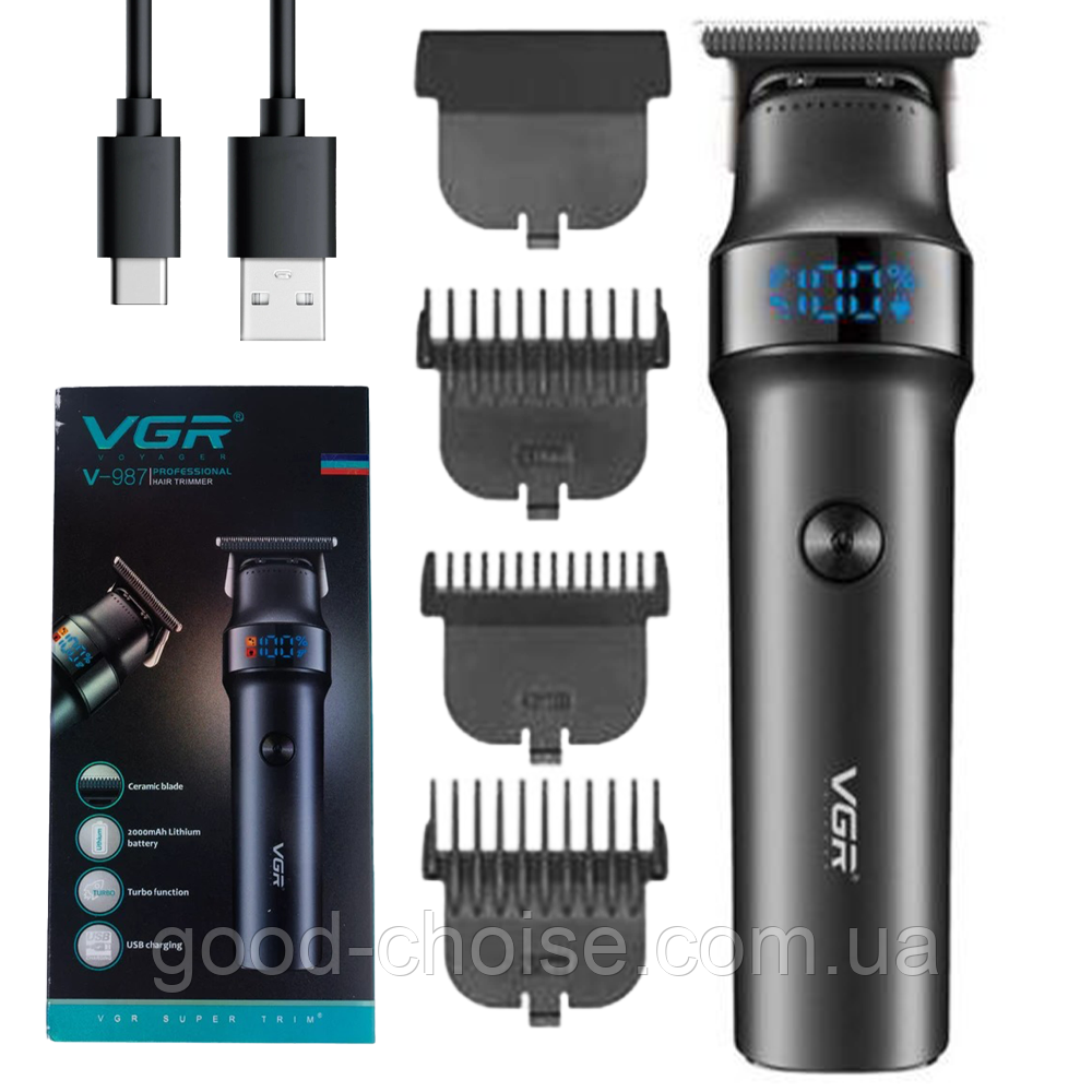 Машинка для стрижки волосся + 4 насадки, від USB, VGR V-987 / Тример для бороди / Тример для стрижки