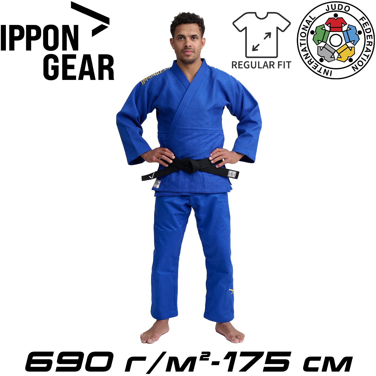 Кімоно для дзюдо синє унісекс ліцензійне IJF Ippon Gear Legend 2 Blue Regular Fit 690 гр/м.кв. (175 см)