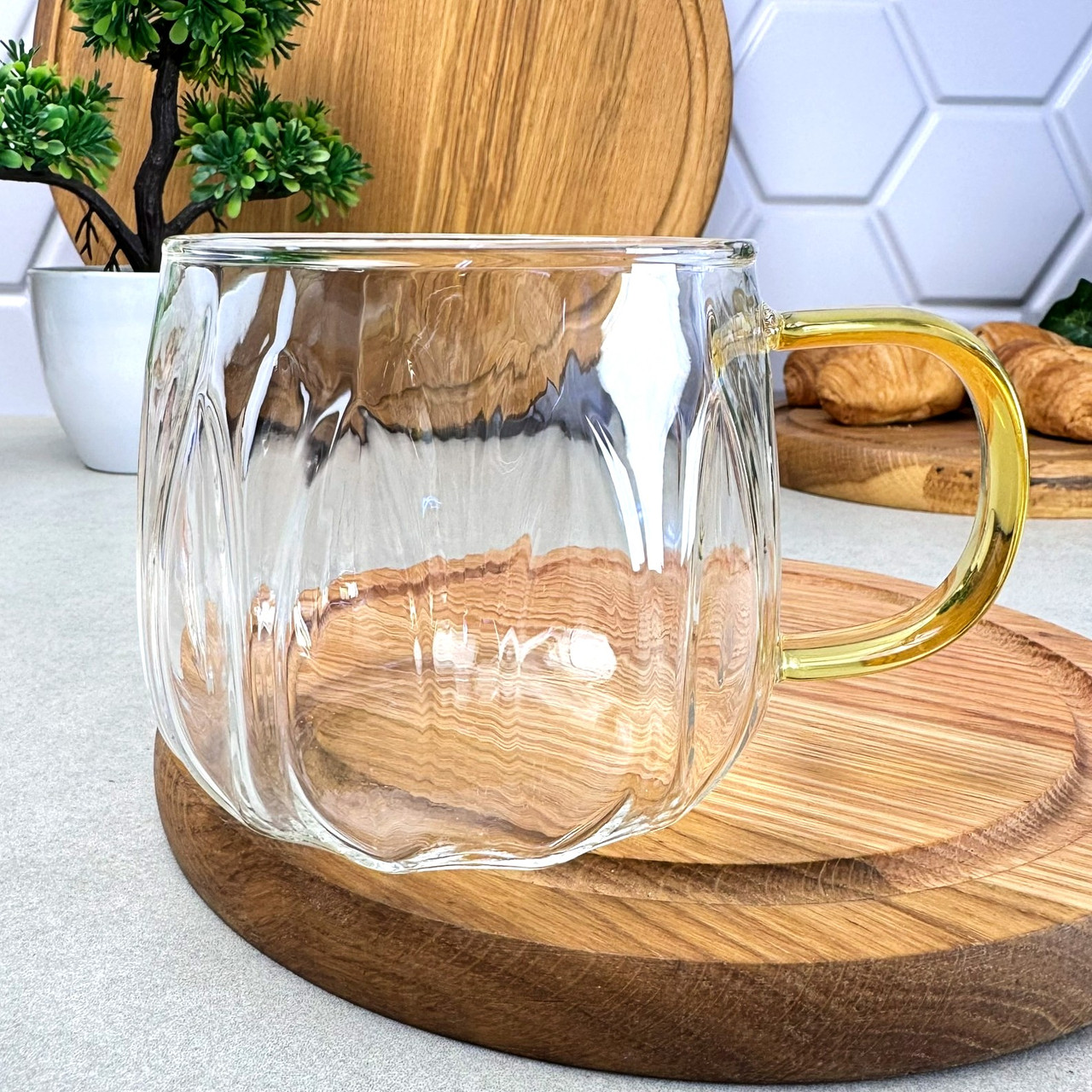 Чайна чашка 400 мл боросилікатного скла для плити Leaf