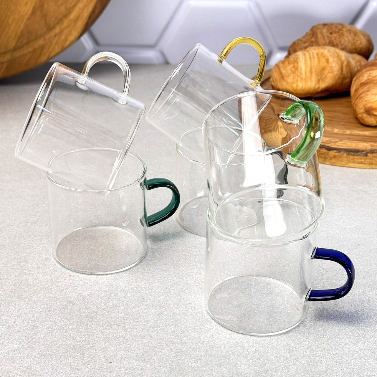 Набір кавових чашок 6 шт 130 мл з різнокольоровими ручками