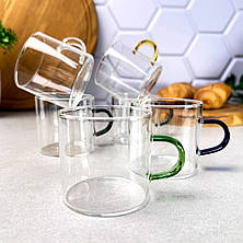 Набір кавових чашок 6 шт 130 мл з різнокольоровими ручками, фото 3