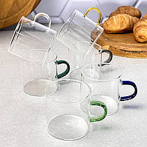 Набір кавових чашок 6 шт 130 мл з різнокольоровими ручками, фото 5