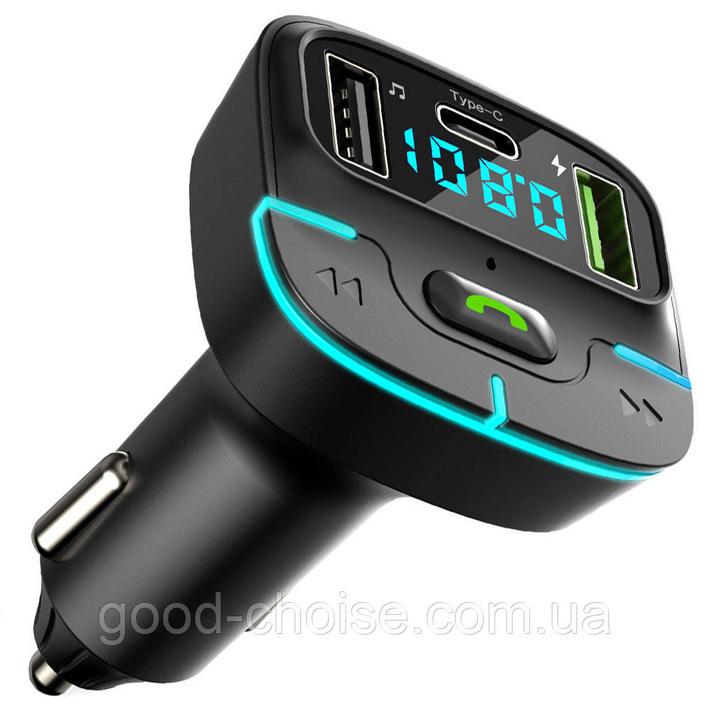 Автомобільний FM модулятор з дисплеєм, Bluetooth, 2хUSB GZ03 / FM-трансмітер в машину / ФМ модулятор в авто