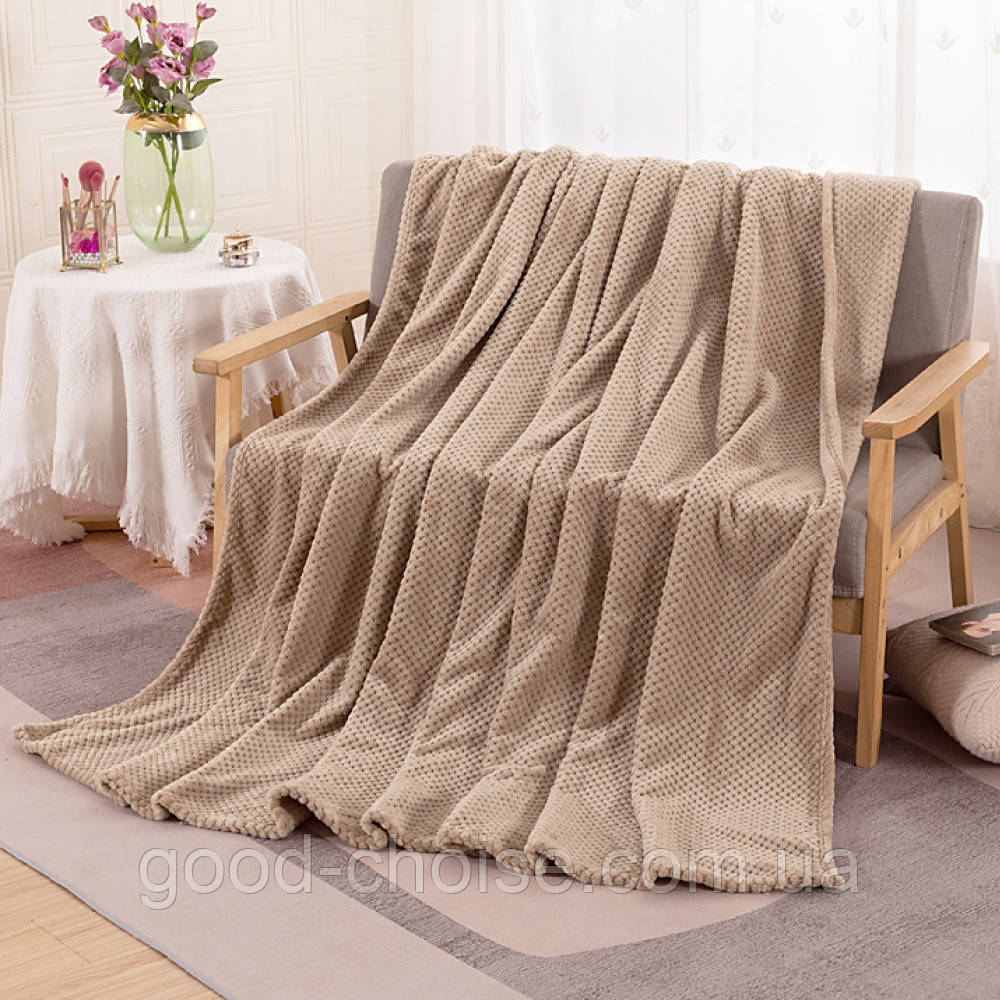 Плед двоспальний, 200х180см, Blanket, Бежевий / Однотонне покривало на ліжко / Плюшевий плед покривало