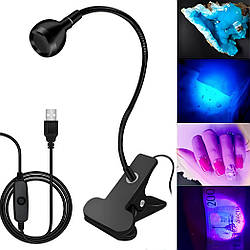 Лампа для манікюру із затискачем, від USB, Чорний / Міні лампа для гель лаку / Настільна лампа UV