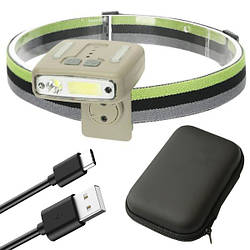 Ліхтар налобний, датчик руху, кліпса, W6129-XPE+COB+8RGB / Акумуляторний ліхтарик на голову / Ліхтар на лоб